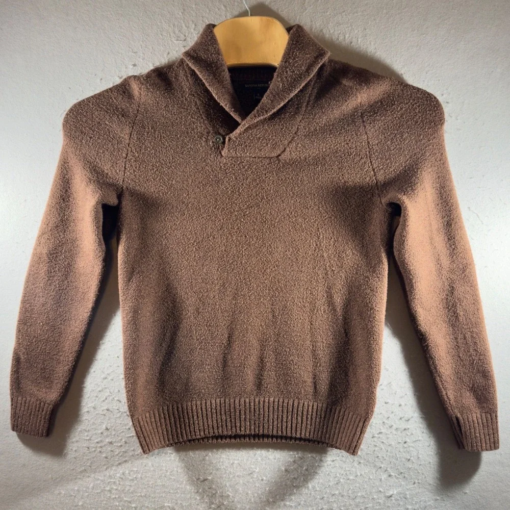 1767 | Banana Republic Shawl Collar Textured Knit Pullover Sweater Brown Mens S